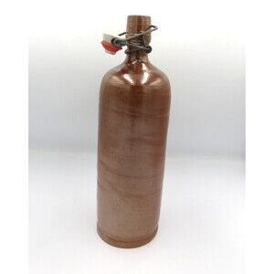 Unbranded Vintage Tall Stoneware Bottle w/ Glass? Cork. High Gloss Glaze